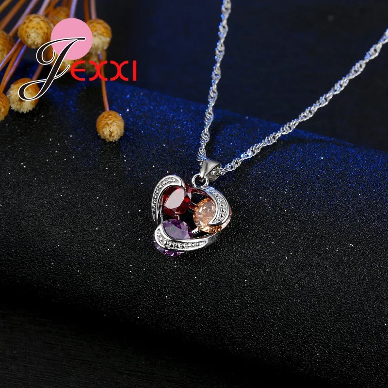 Colorful Sterling Silver Crystal Necklace & Earring Set