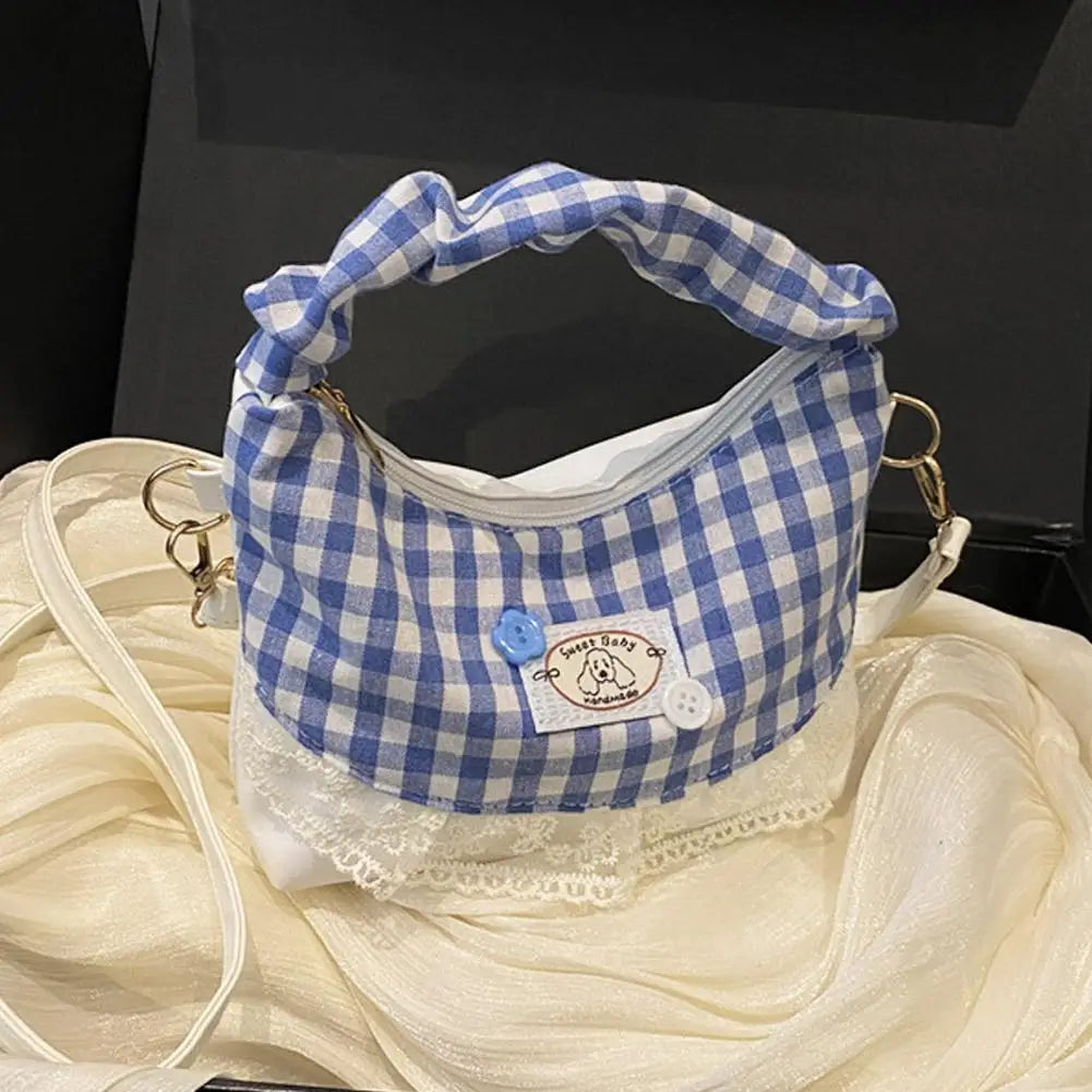 Lace Plaid Bow Shoulder Bag
