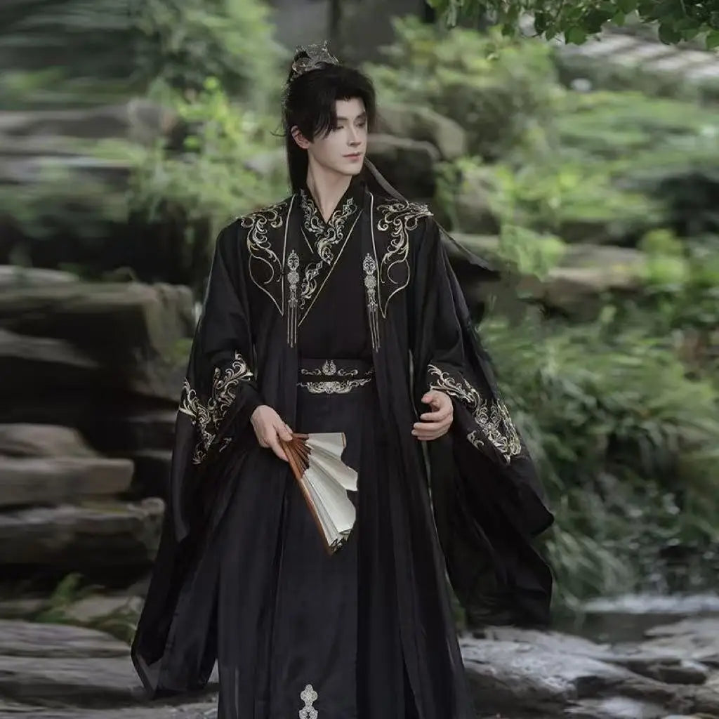 Niche Anime Black White Hanfu Traditional Chinese Embroidery Large Sleeve Shirt Men Women Halloween Wuxia Game Cosplay Clothing