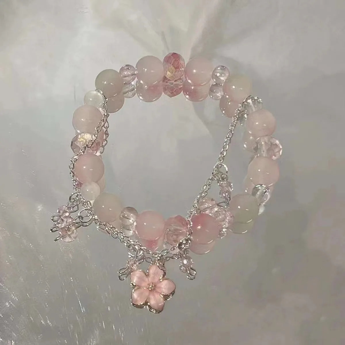 Cherry Blossom Crystal Beaded Bracelet