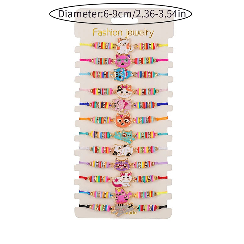 12-Piece Adjustable Cat Charm Bracelet Set