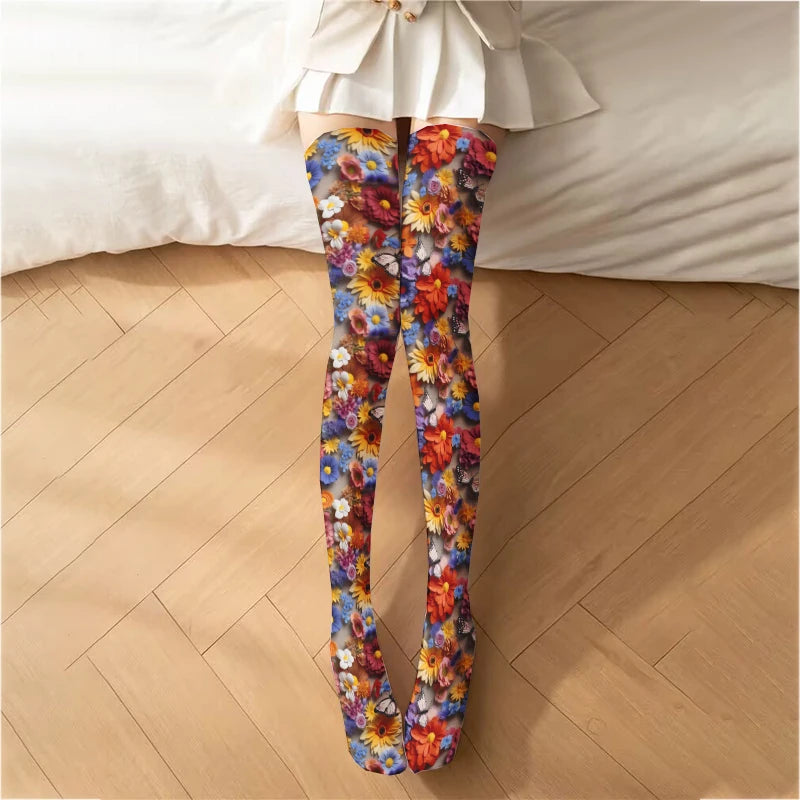 Newly designed tattoo thigh socks, fashion printed stockings, loli girls, Japanese sexy stockings, thin models, multiple sizes