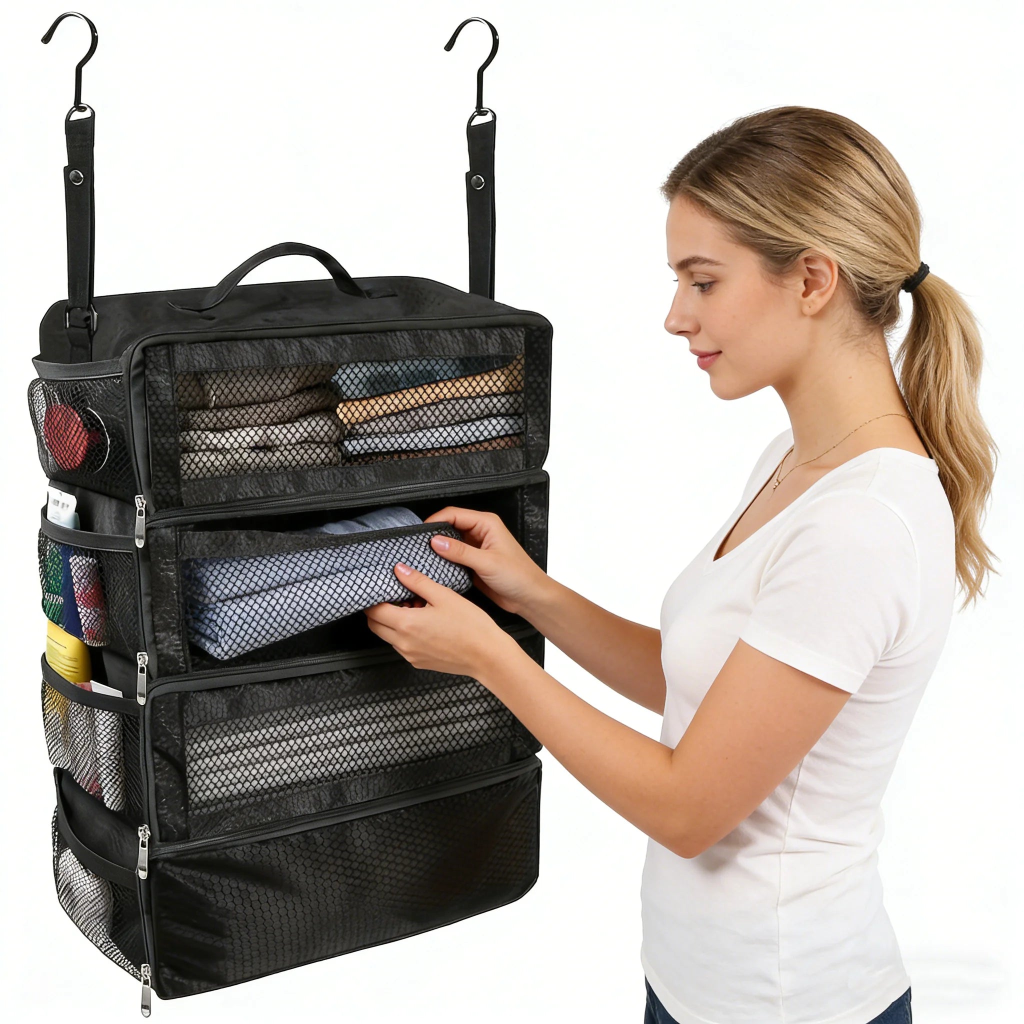 Suitcase Organizer, Travel Luggage Organizer Portable Hanging Shelves Collapsible Hanging Packing Cubes for Carry on Suitcase