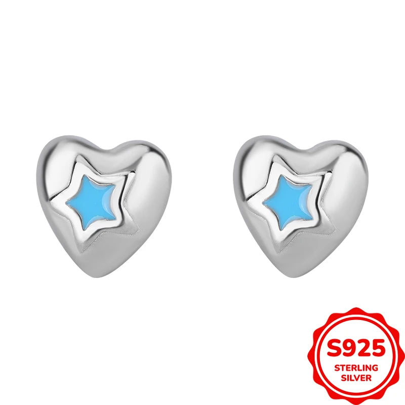 S925 Silver Heart & Blue Star Earrings