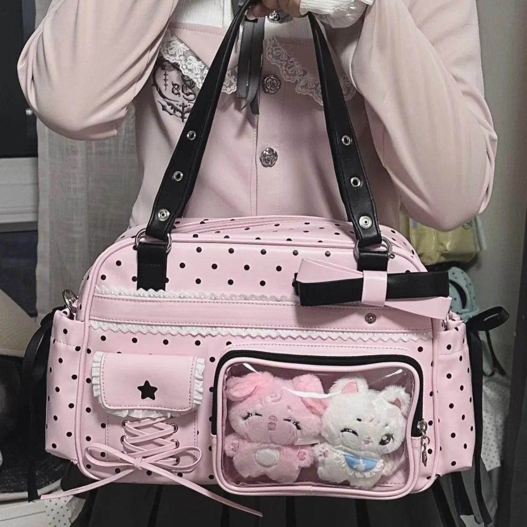 Color Block Polka Dot Transparent Ita Bag