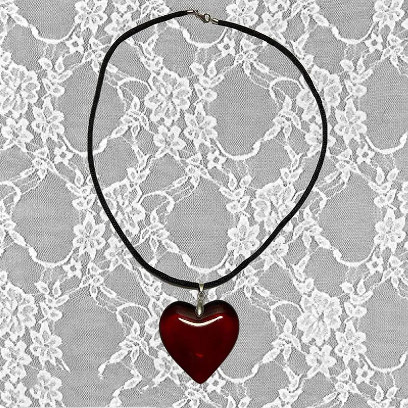 Y2K Red & Pink Heart Pendant Necklace