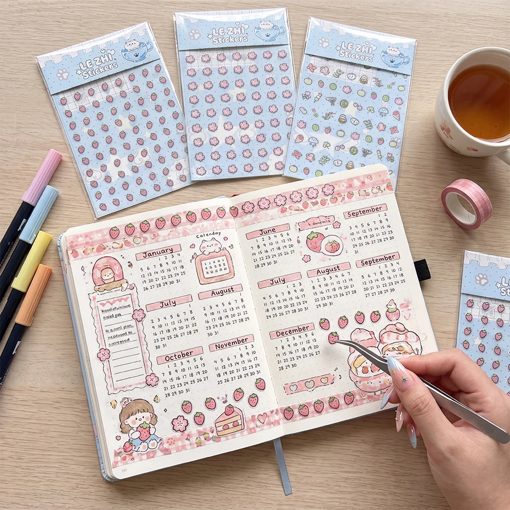Tiny Strawberry & Floral Decorative Sticker Set