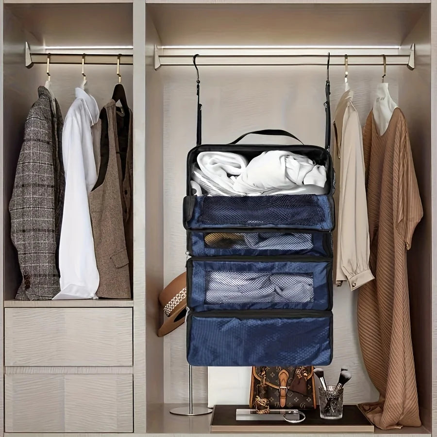 Suitcase Organizer, Travel Luggage Organizer Portable Hanging Shelves Collapsible Hanging Packing Cubes for Carry on Suitcase