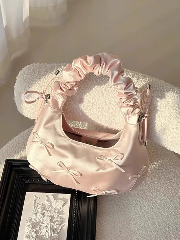 Coquette Bow Satin Hobo Bag