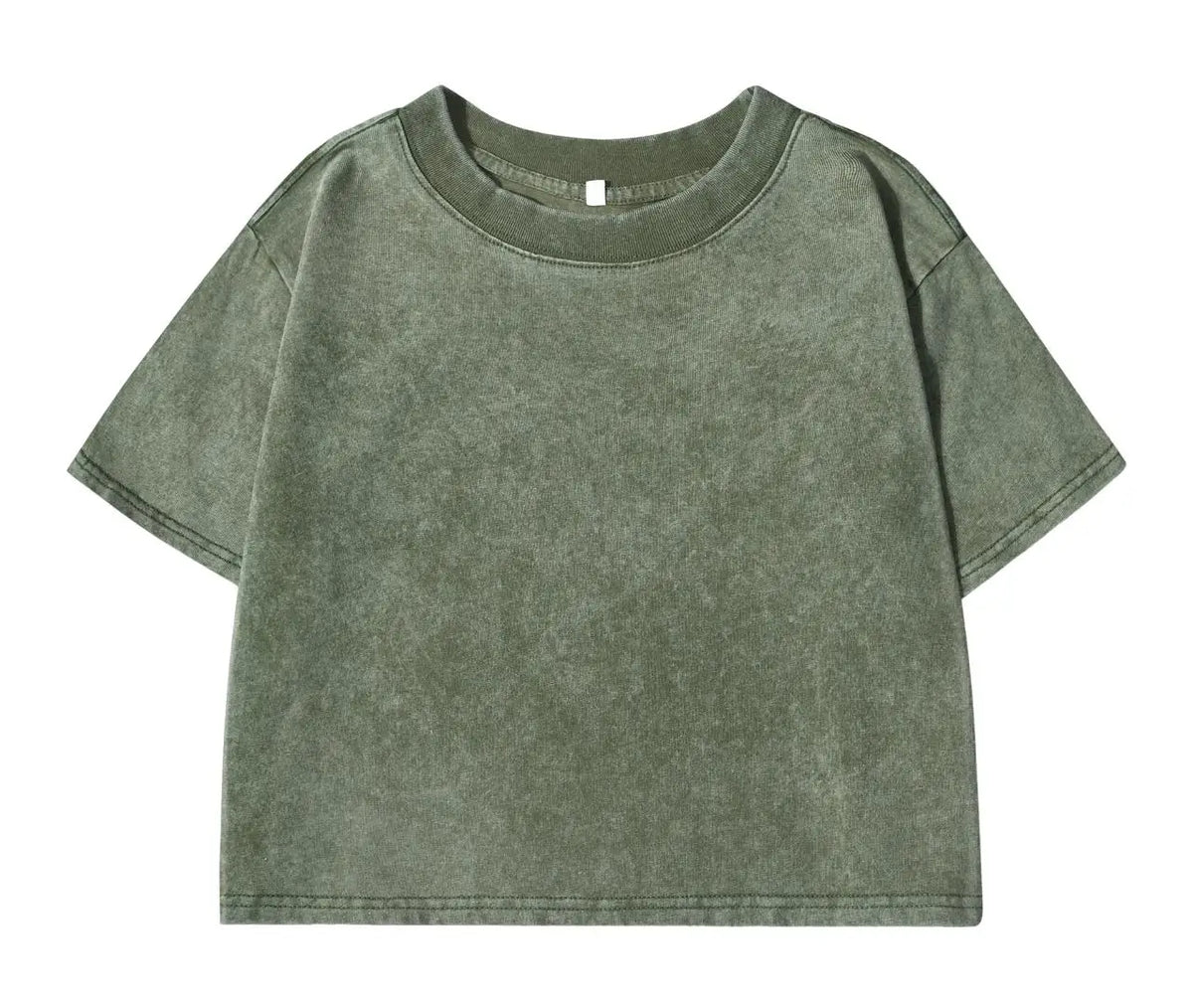 100% Cotton Washed O-Neck Crop T-Shirt
