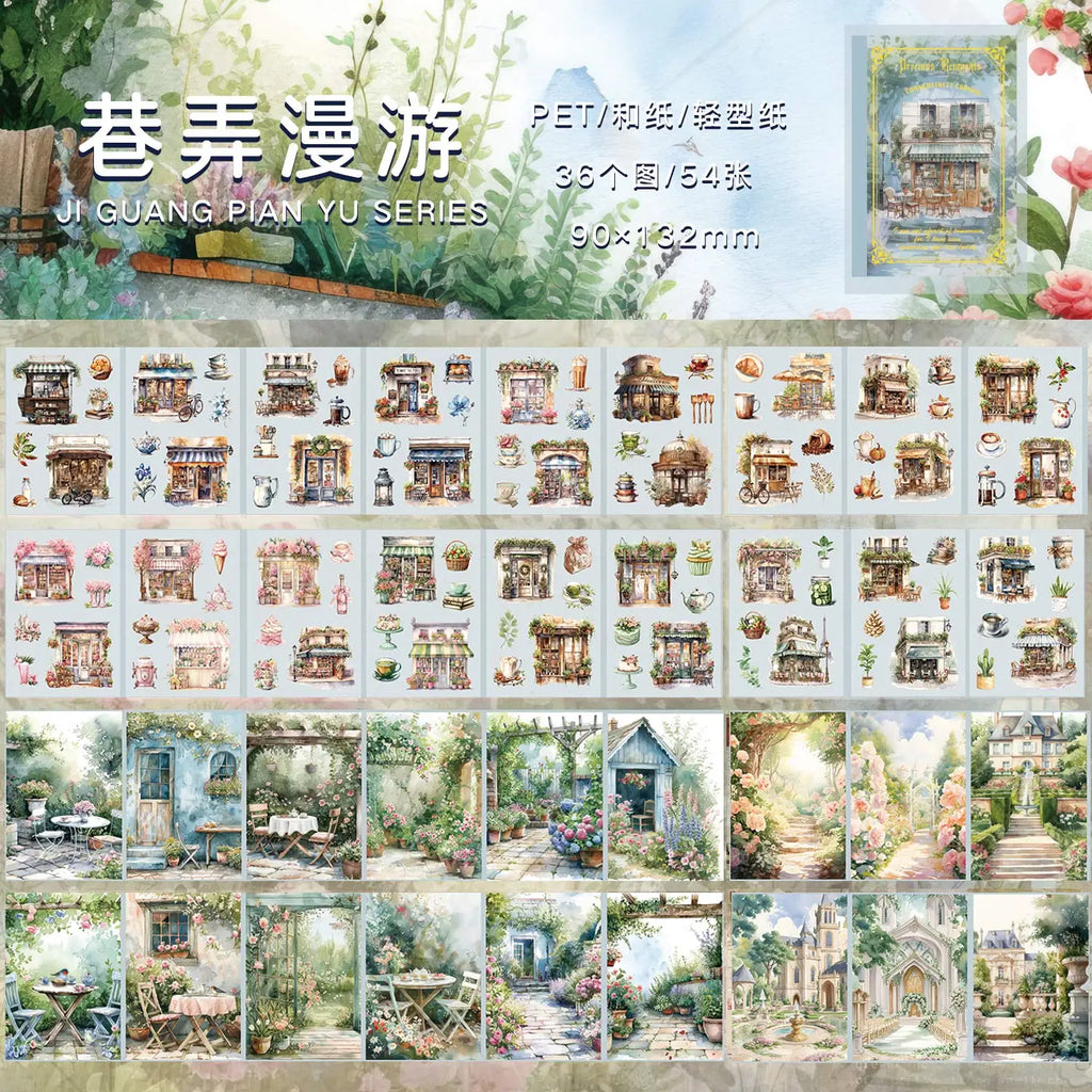 54-Piece Kawaii Scrapbooking Sticker & Paper Set