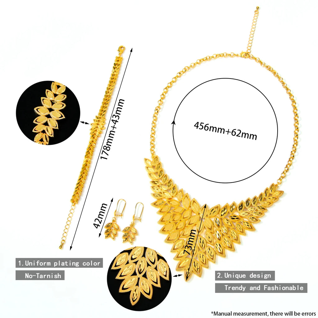 Dubai Gorgeous Bridal Wedding Jewelry Set 24k Gold Plated Ethiopia Exotic Necklace Bracelet Earrings Arabic Women Ethnic Jewelry