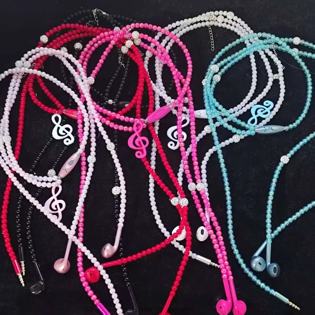Kawaii Music Note Bead Necklace with Earphone Charm