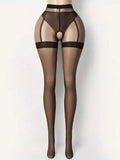 Sexy Women's Crotchless Thigh High Stockings - Sheer To Thigh, Hand Wash Only, Black Lingerie Accessory, Fashionable And Durable