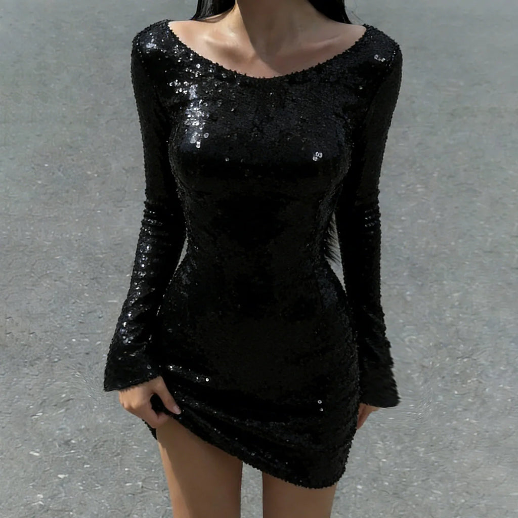Hotties Sexy Nightclub Style Sequined Big Backless Sexy Butt-covering Short Skirt Pure Lust Sexy Woman Style Dress