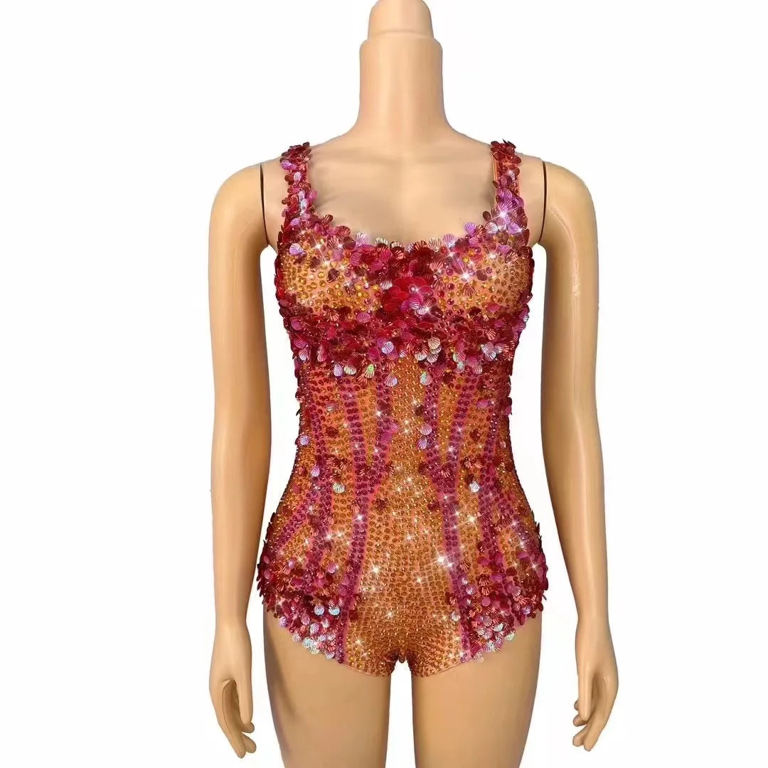 High Street Sexy Sequins Rhinestone Performance Women Outfit Luxury Dancer Singer Stage Costume Fashion Celebrity Bodysuit