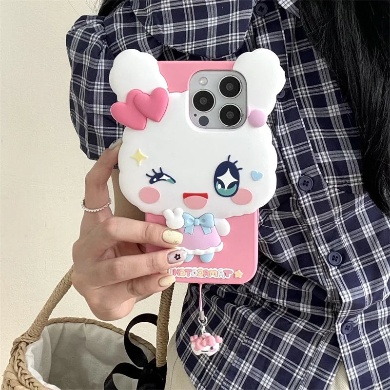 Kawaii Carton Rabbit Phone Case For iPhone 16 Pro 15 14 13 Pro Max Cover Silicone Shockproof Cases 15 ProMax 16Pro Cute Funda 14