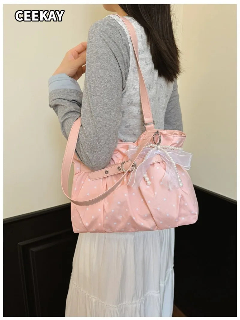 CEEKAY Polka Dot Ruched Shoulder Bag