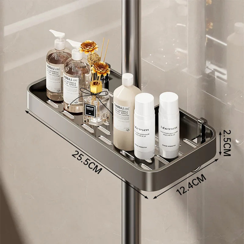 No-Drill Shower Rod Shampoo Storage Shelf