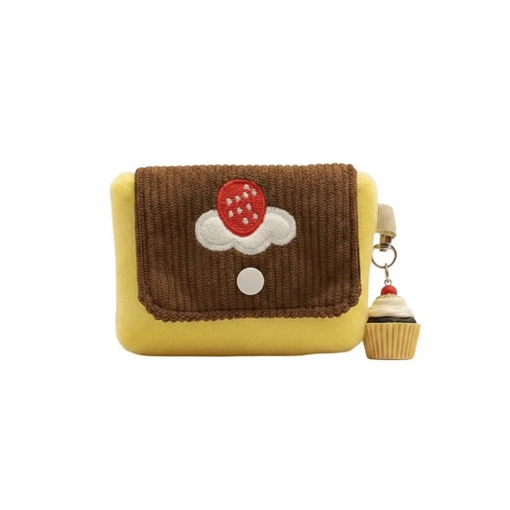 Cherry Pudding Design Coin Purse Soft Velvet Compact Dimension Mini Pouch Wallet Snap Button Closure Corduroy Texture