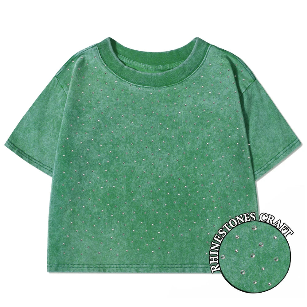 100% Cotton Washed O-Neck Crop T-Shirt
