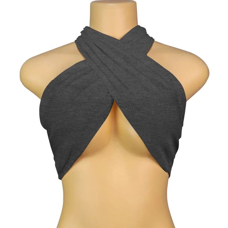 Sexy Tank Top Cross Bandage Backless Sleeveless Halter Crop Tops Women Bare Midriff Camisole Female Tube Top Cropped Vest