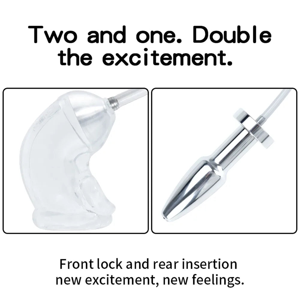 Metal Anal Plug, Penis Sleeve & Chastity Cage Set