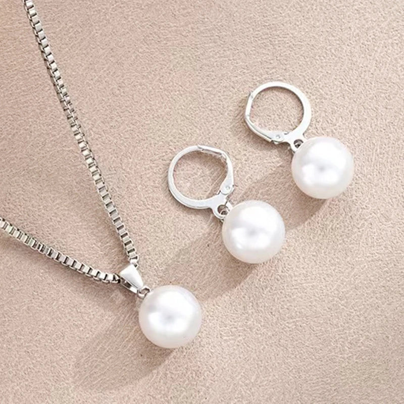 Pearl Pendant Necklace & Earring Set – 2 Pieces