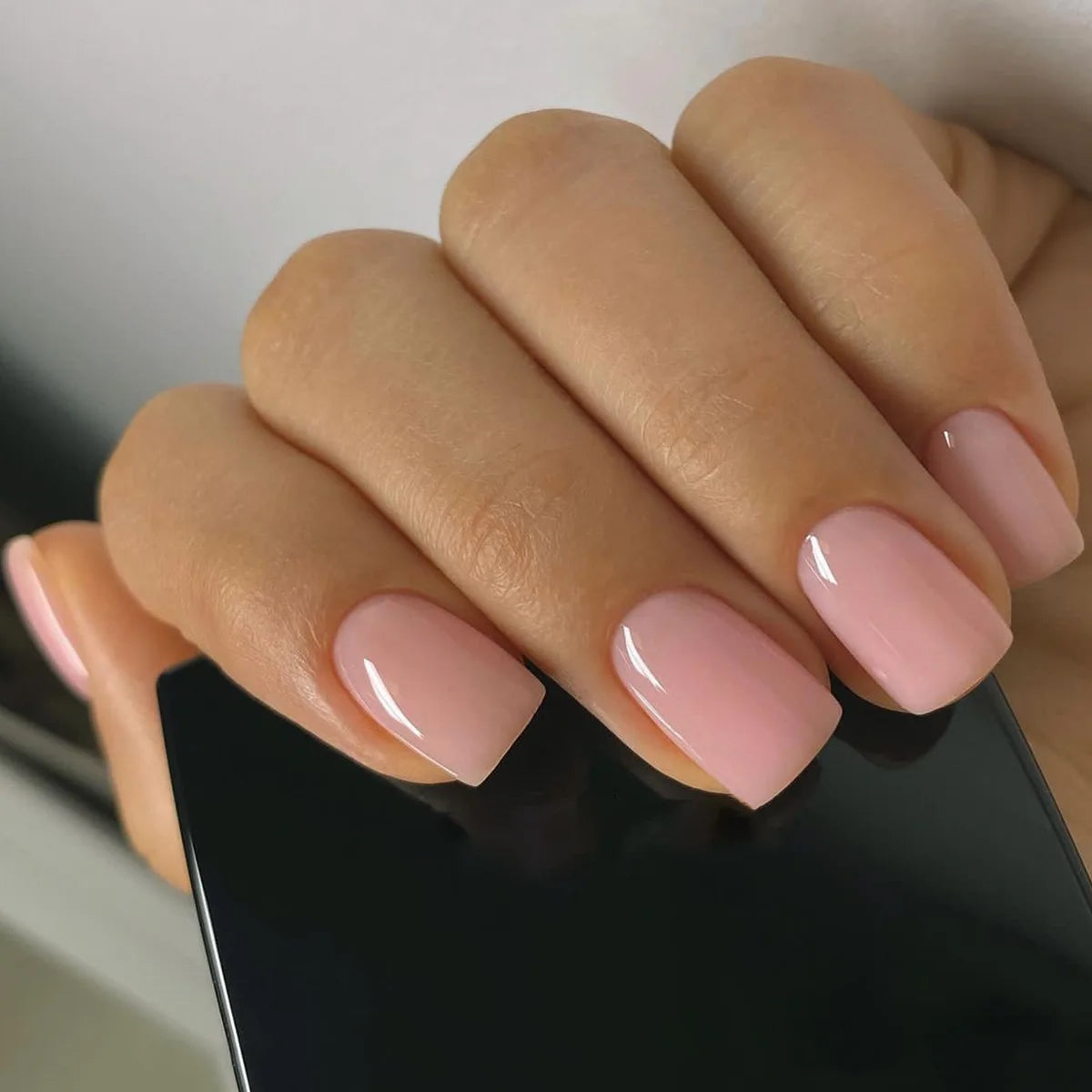 Pink Glitter French Short Square Press-On Nails