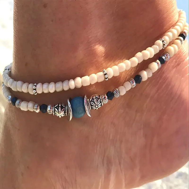 Women's Boho Lotus Chakra Beaded Anklet