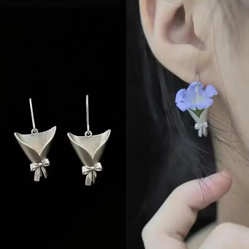 Bouquet Wrapping Jewelry Set Flower Inserted Necklace Earrings Rings Clavicle Chain for Wedding Gifts Decoration