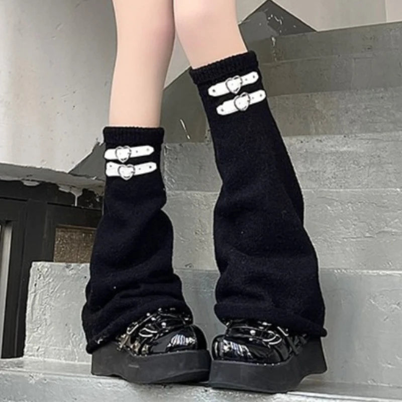 Heart-Buckle Knitted Y2K Leg Warmers