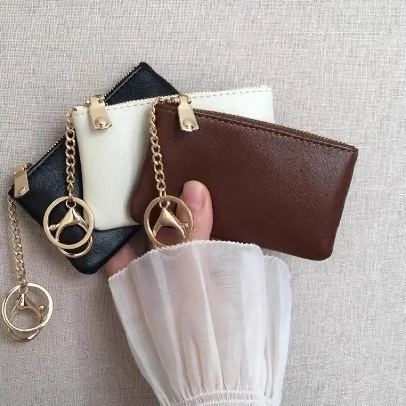 PU Leather Mini Coin Purse With Gold Keychain And Smooth Zipper Perfect For Daily Use Carrying Cards Cash Keys Small Items