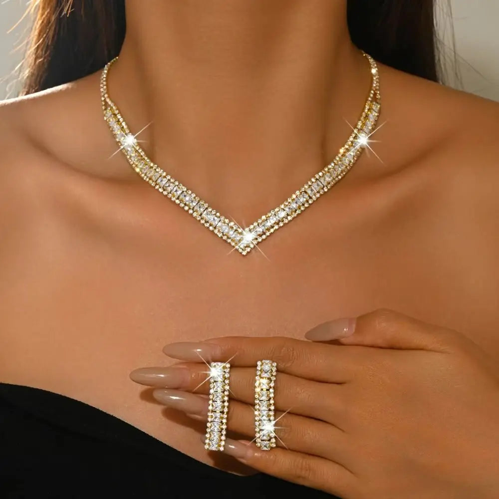 Bridal Rhinestone Bracelet Crystal Jewelry Set Shining Diamond Earrings Exquisite Luxury Necklace Banquet