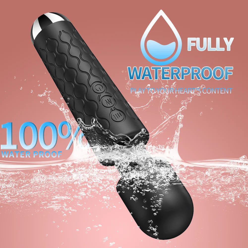 Waterproof Rechargeable Wand Vibrator – 20 Modes/8 Speeds
