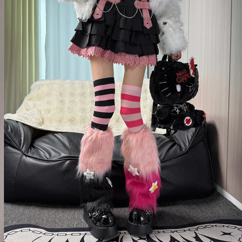 Pink Faux-Fur Y2K Boot-Cover Leg Warmers