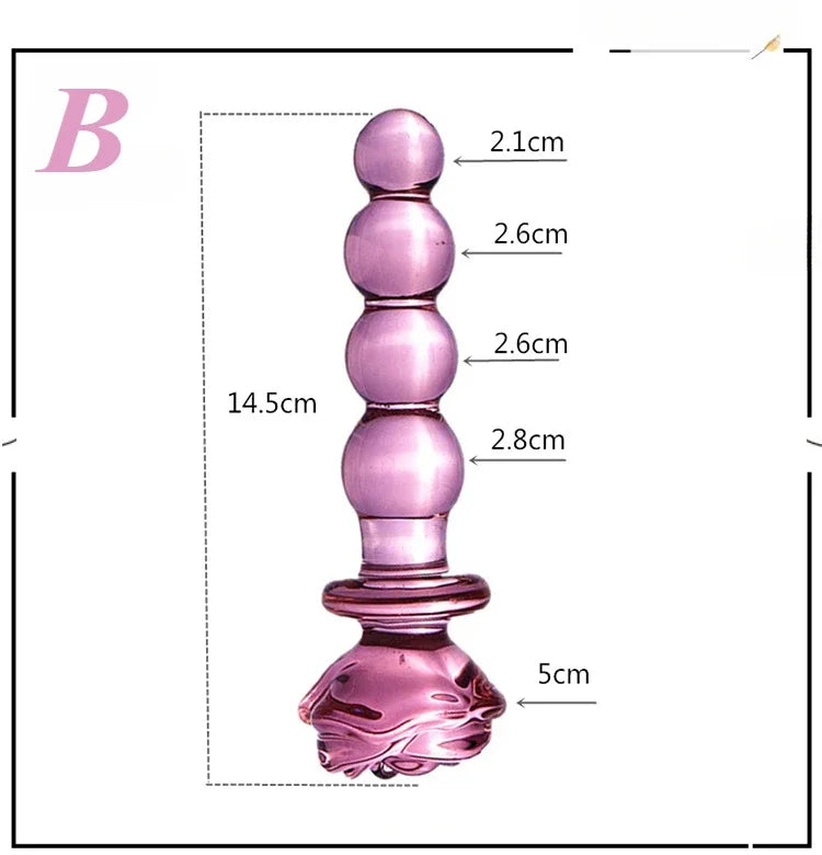 Pink Rose Glass Bullet Anal Plug