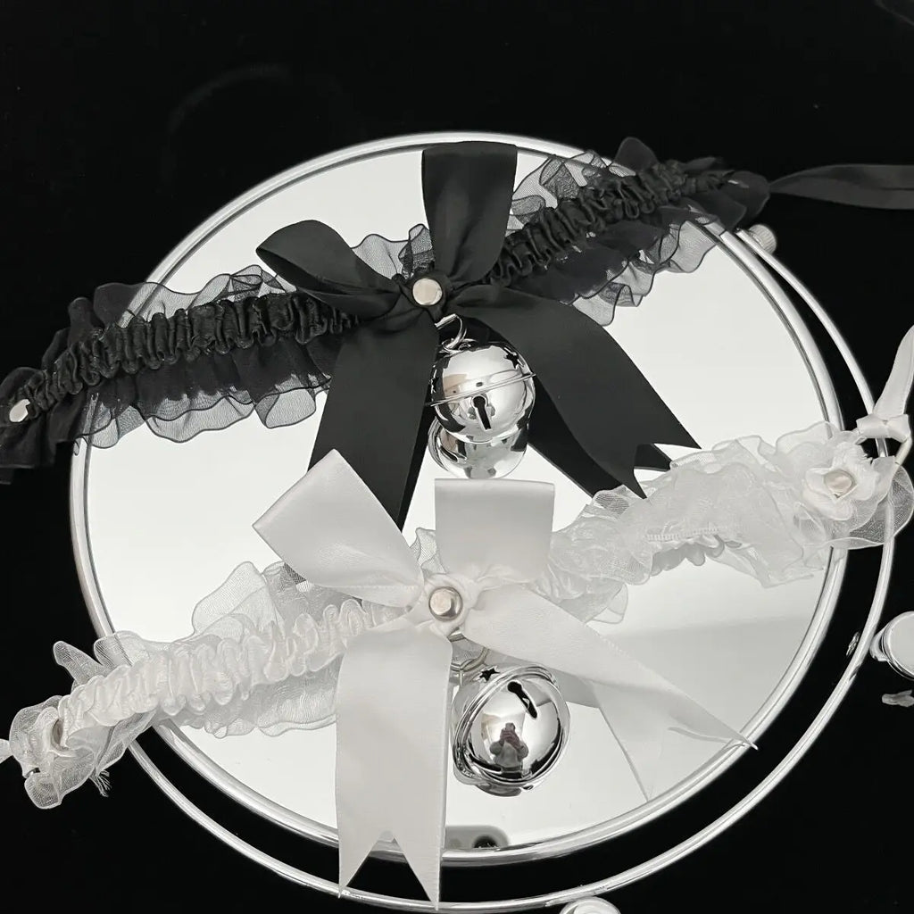 Black Lace Choker with Bell Bow Kawaii Lolita Neck Collar Necklaces for Women  Aesthetic Gothic Cosplay Versatile Accessories