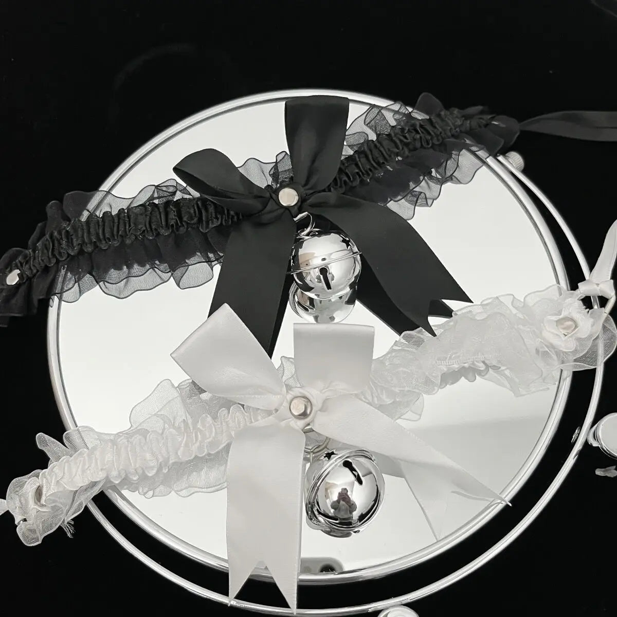 Black Lace Choker with Bell Bow Kawaii Lolita Neck Collar Necklaces for Women  Aesthetic Gothic Cosplay Versatile Accessories
