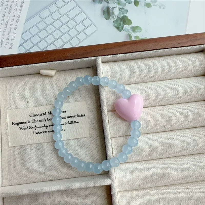 Candy Color Heart & Glass Bead Bracelet