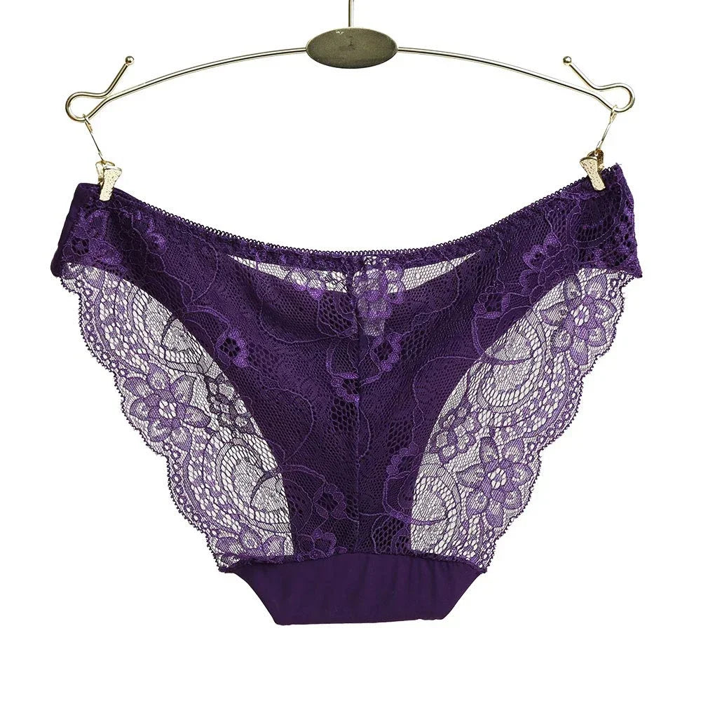 Sexy plus Size Women's Seamless Lingerie Transparent Lace Bikini Briefs Cotton Fabric Underwear 10pc Set Lady Girl Intimates