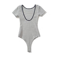 Sexy lingerie black and white striped short sleeve bodysuit women korean fashion tops for women 2024 bodycon bodysuits knitted