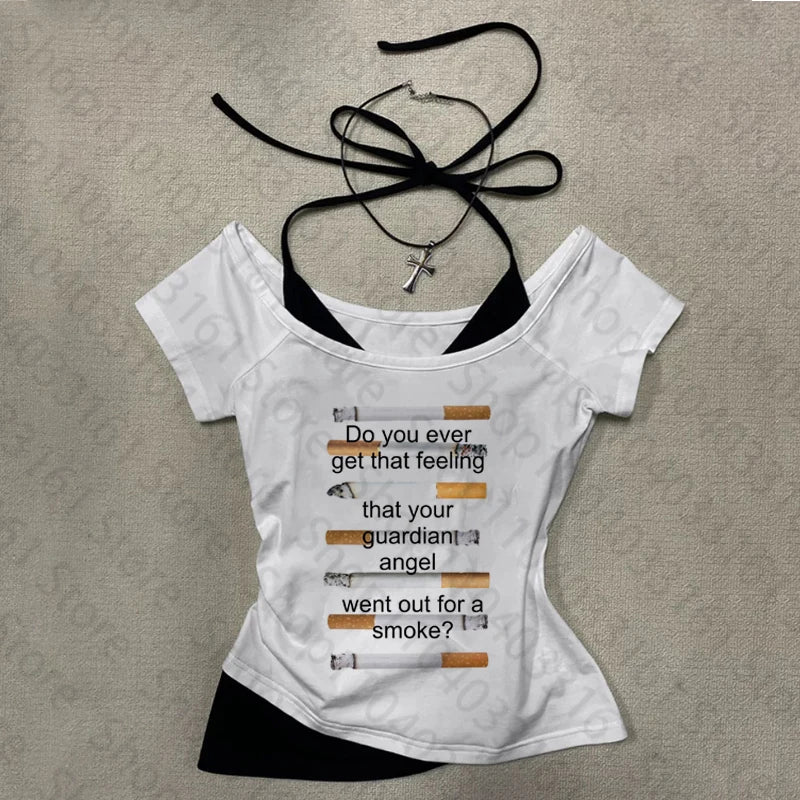 White Punk Graphic Y2K Crop T-Shirt