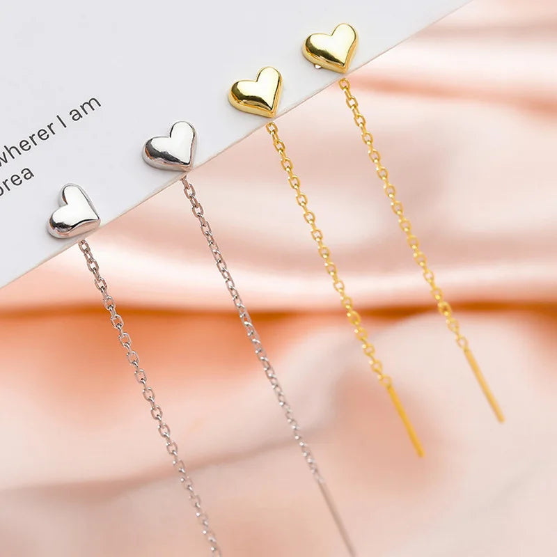Long Heart Tassel Threader Earrings