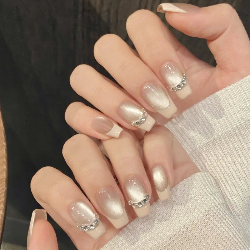 10pcs Handmade 2025 Fake Nails with Tools Simple False Nails Short Realistic Stick-on Nails Artificial Press on Nail Removable