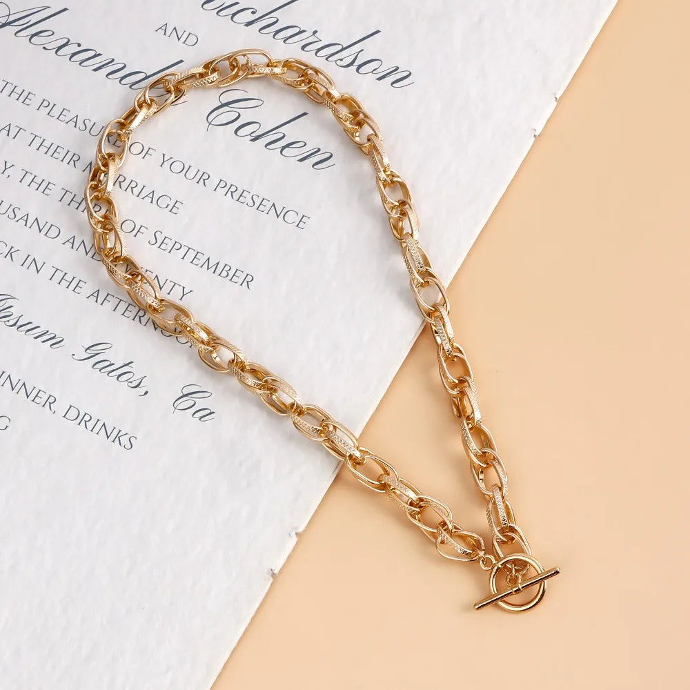Chunky Oval Link Chain Choker Necklace OT Clasp Gold Tone Silver Tone Minimalist Classic Statement Jewelry for Women