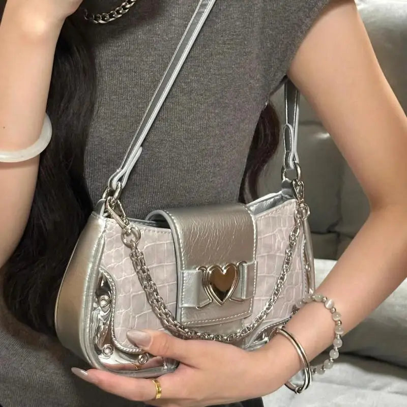 Y2K Heart Chain Pink Shoulder Bag