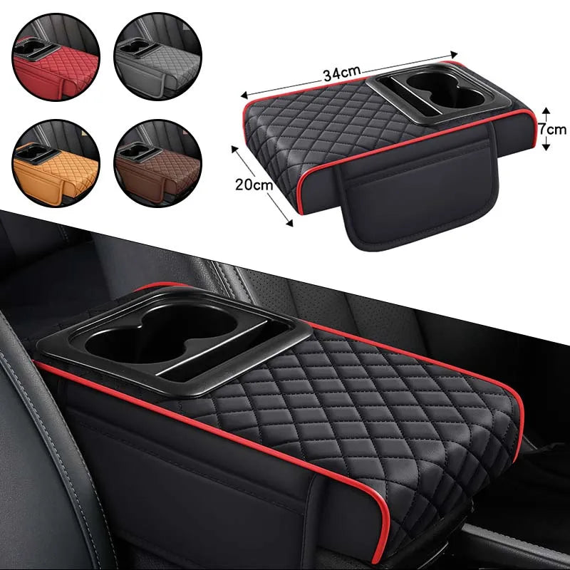 Car Armrest Storage Box with Cup Holder Center Console Organizer Heightening Cushion for Vehicle Interior Organization