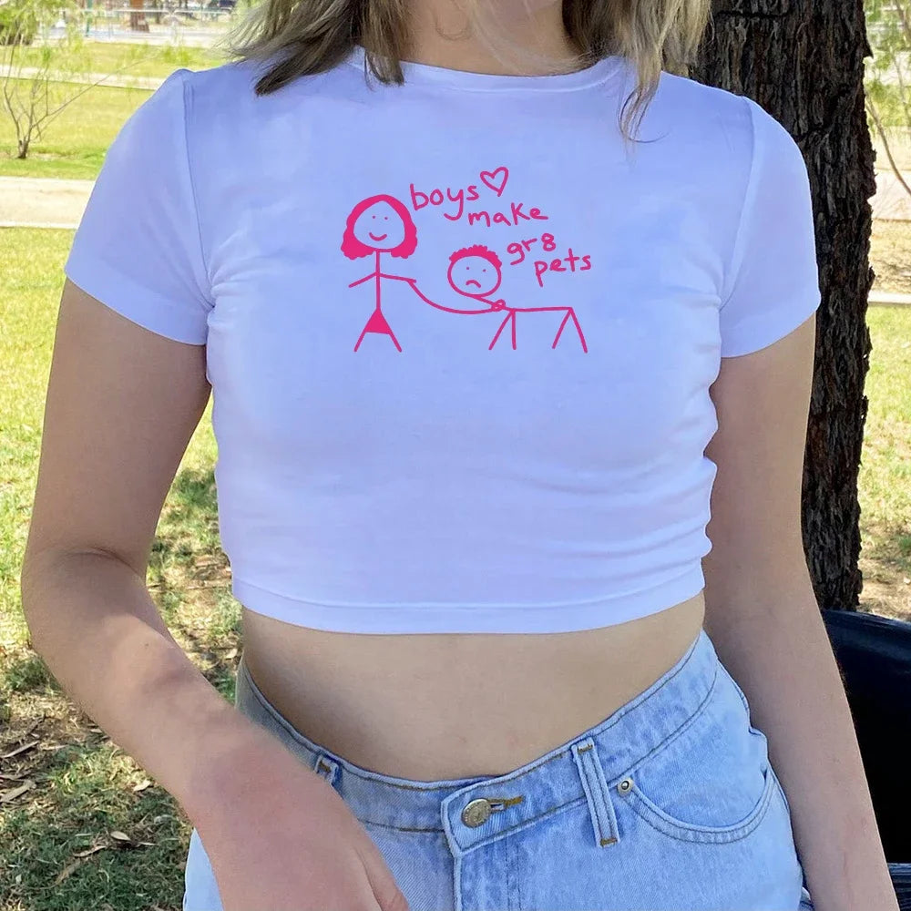 “Boys Make Great Pets” Graphic Crop Top