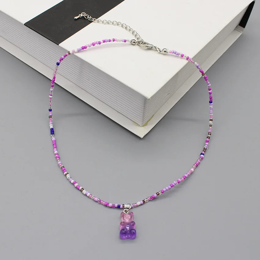 Women's Colorful Seed-Bead Gummy Choker Necklace